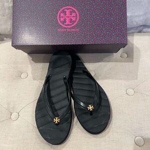 Tory Burch Black Sandals with Gold Logo